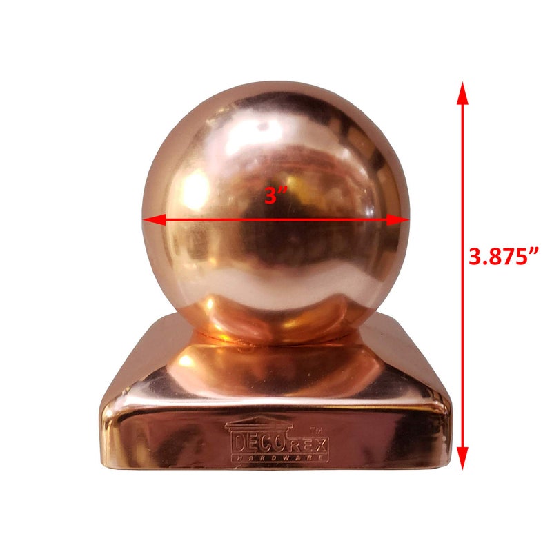 Decorex Hardware Solid Copper Ball Post Cap for 4x4 Wood Posts (3.5" x 3.5") â€“ Heavy 20-Gauge Real Copper Outdoor Fence & Deck Post Cap â€“ Rust-Free Decorative Ball Top â€“ Decorex Hardware - Image 5